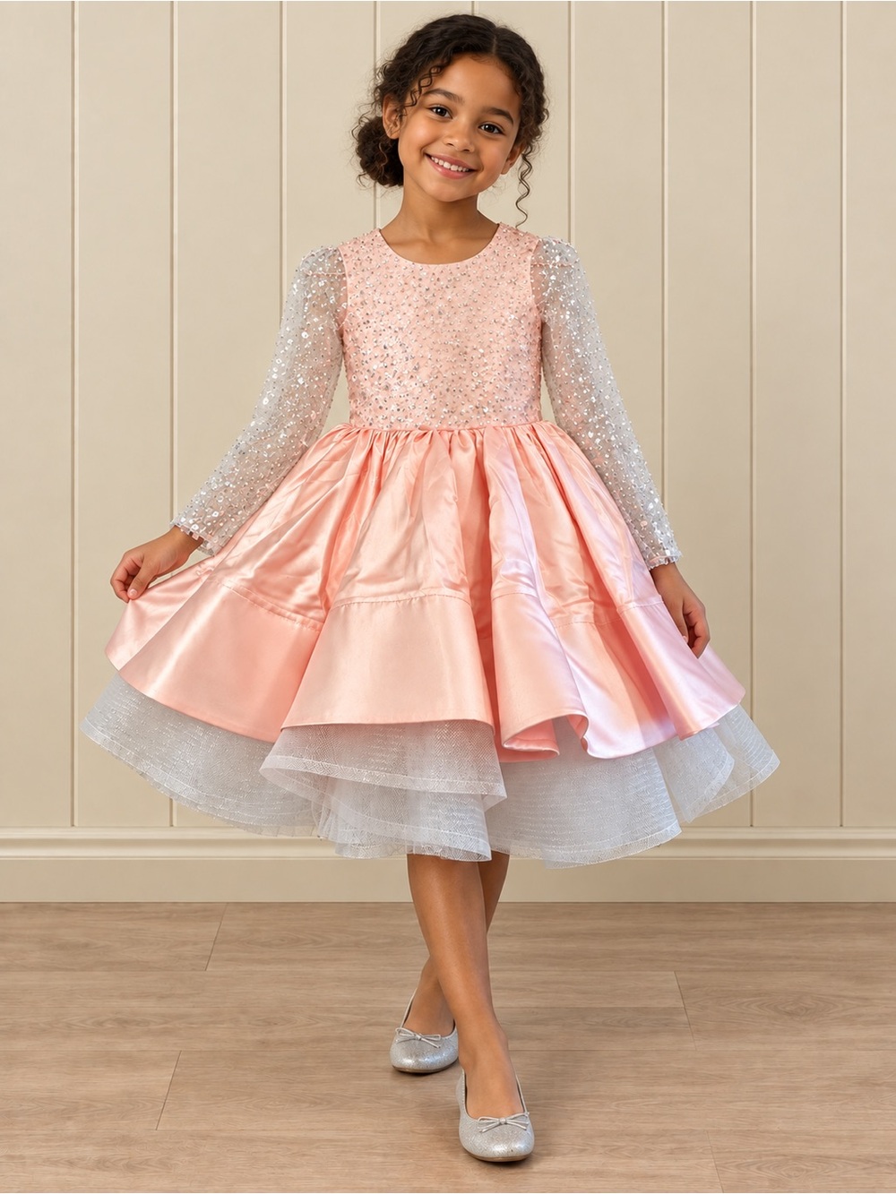 Girls' Pink Sequin Tulle Party Dress